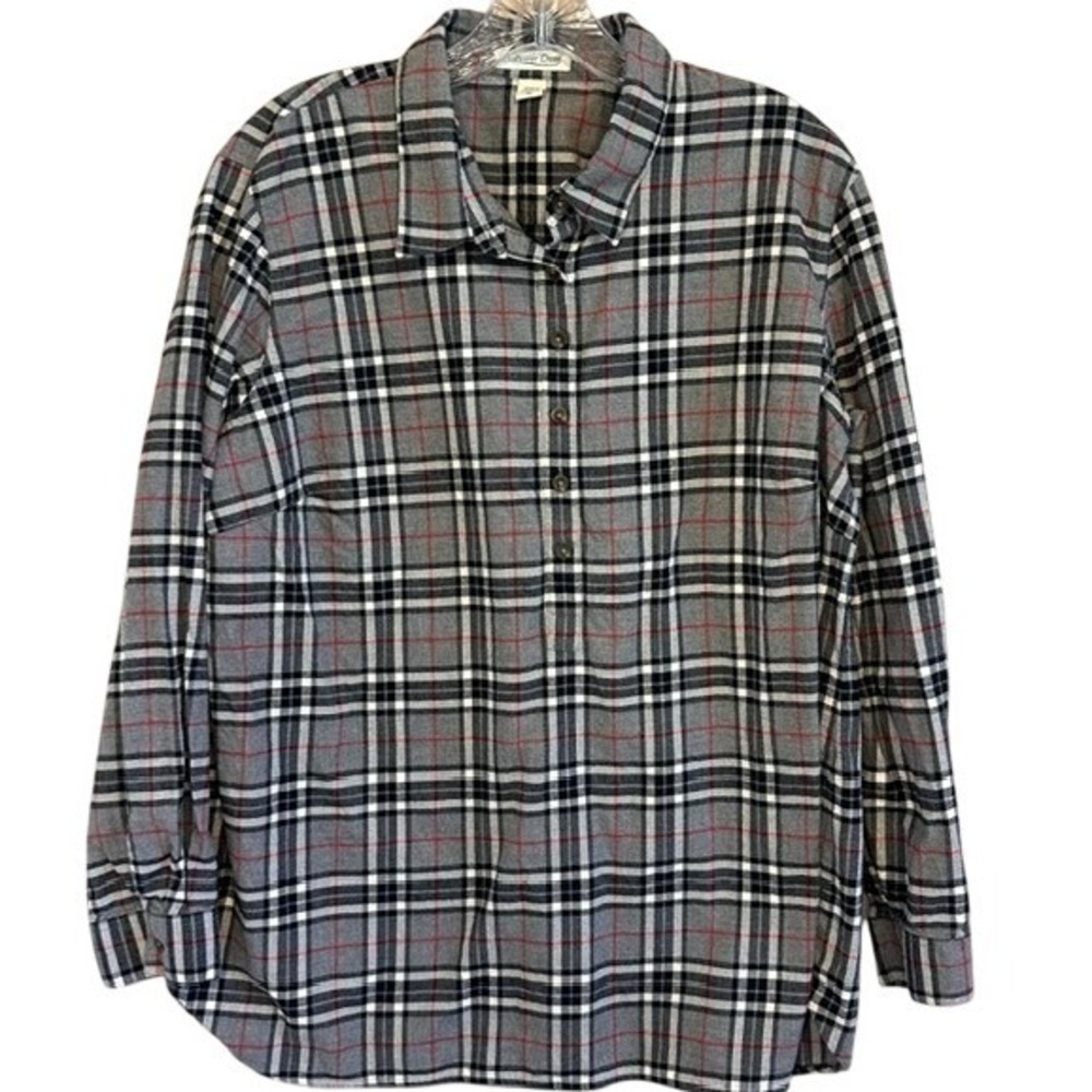 Coldwater Creek Women's Black Gray Plaid‎ Flannel Long Sleeve Blouse Shirt XL